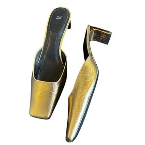 H&M Gold Women's Mules metallic kitten heels slides 39